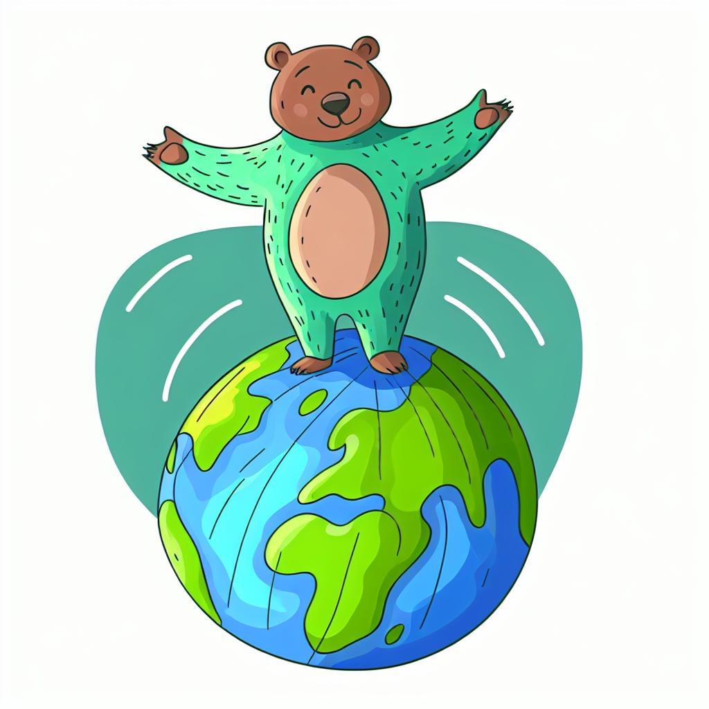 "A cartoon bear on a globe, symbolizing international cooperation for protection."