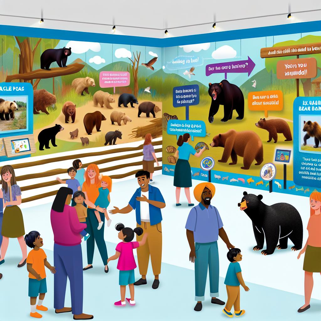 "A cartoon zoo educating visitors about bears with fun exhibits."